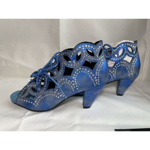 Joan Boyce Women's Denim Style Blue Cut Out Rhinestone Open Toe Heels Size‎ 6 - Picture 5 of 8